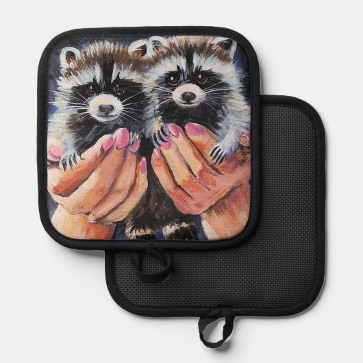 Raccoon und Helping Handtaschenhalter Topflappen (Vorderseite/Rückseite)