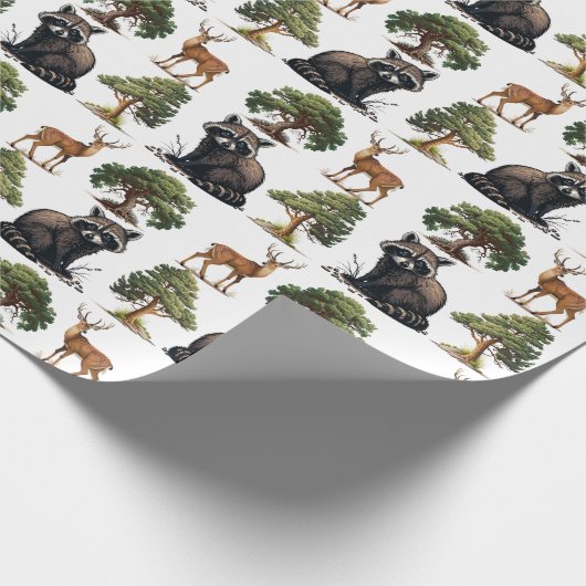 Raccoon und Hirschwald Geschenkpapier (Ecke)