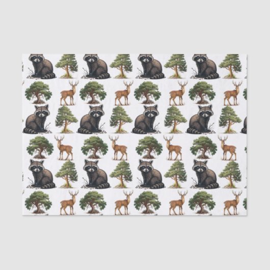 Raccoon und Hirschwald Seidenpapier (Vorderseite)