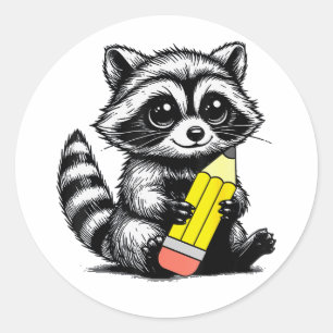 Raccoon und Pencil Niedlich Raccoon Lehrer Lover Runder Aufkleber