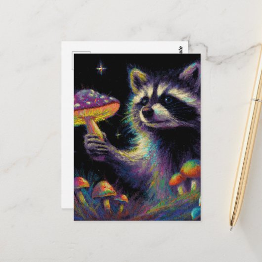 Raccoon und Pilze Postkarte (Vorderseite/Rückseite Beispiel)