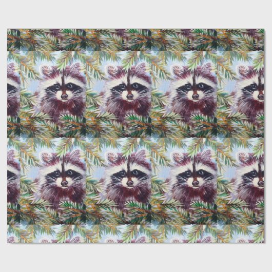 Raccoon und Pine Tree Weihnachtswrapping Papier Geschenkpapier (Flach)