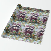 Raccoon und Pine Tree Weihnachtswrapping Papier Geschenkpapier (Ungerollt)