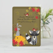 Raccoon und Waldtiere Herbst 1. Geburtstag Einladung (Stehend Vorderseite)