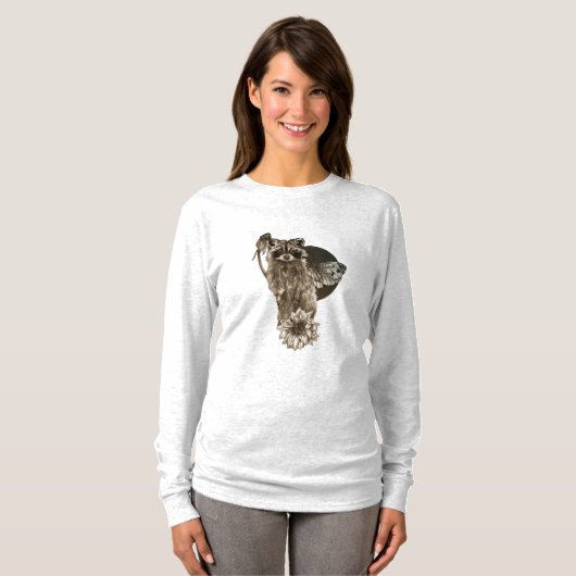 Raccoon und wilde Blume mit Motte T-Shirt (Vorne ganz)