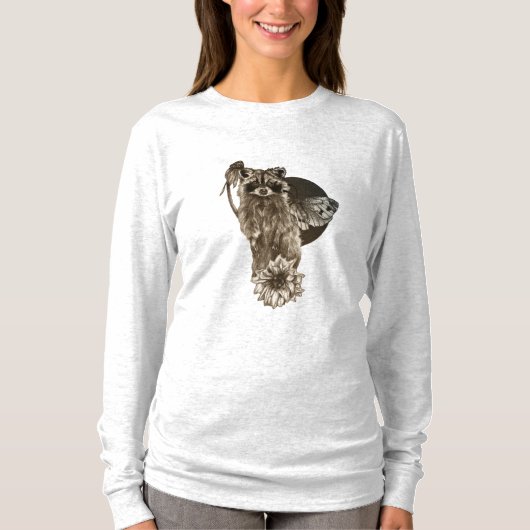 Raccoon und wilde Blume mit Motte T-Shirt (Vorderseite)