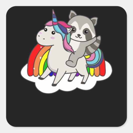 Raccoon Unicorn Rainbow Animals Unicorn Quadratischer Aufkleber (Vorderseite)