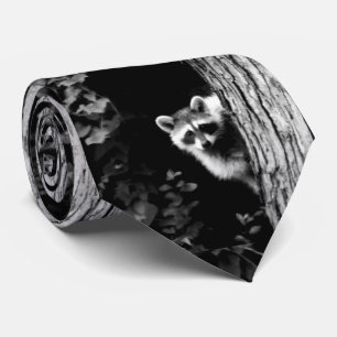 Raccoon Up in einer Baumschwarz-Weiß-Menswear-Kraw Krawatte