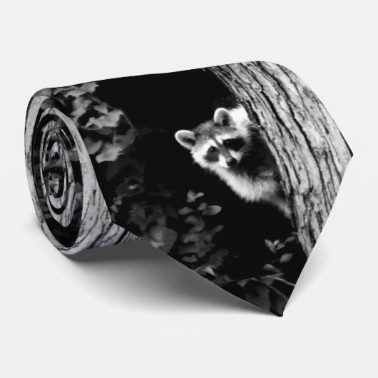 Raccoon Up in einer Baumschwarz-Weiß-Menswear-Kraw Krawatte (Gerollt)