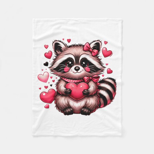 Raccoon Valentine Hearts Fleecedecke (Vorderseite)