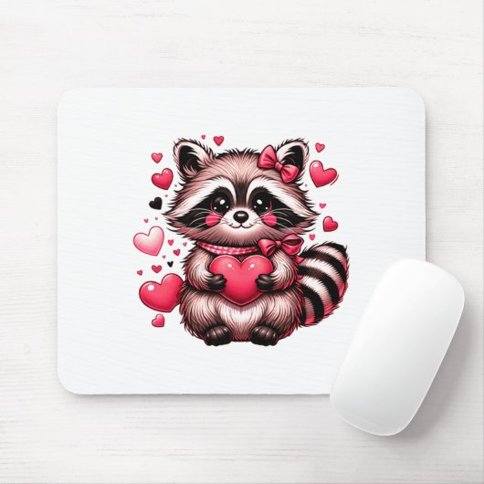 Raccoon Valentine Hearts Mousepad (Mit Mouse)