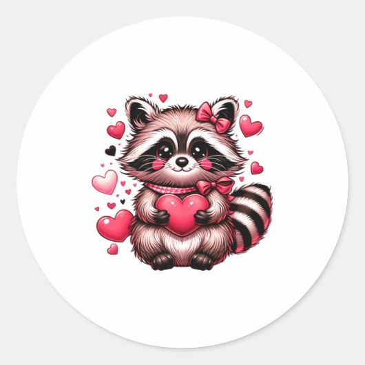 Raccoon Valentine Hearts Runder Aufkleber (Vorderseite)