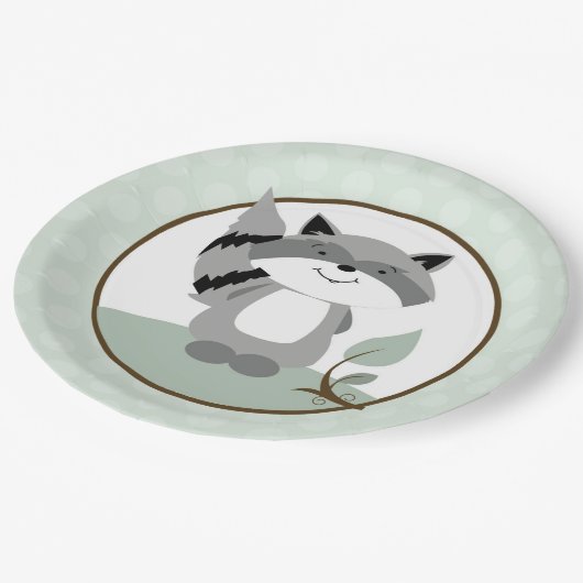 Raccoon Wald Nature Paper Plate | Grün Pappteller (Schrägansicht)
