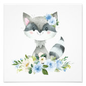 Raccoon, Waldtiere, Boho, Blaublumen Fotodruck (Vorne)