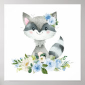 Raccoon, Waldtiere, Boho, Blaublumen Poster (Vorne)