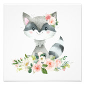 Raccoon, Waldtiere, Boho, rosa Blume Fotodruck (Vorne)