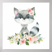 Raccoon, Waldtiere, Boho, rosa Blume Poster (Vorne)