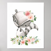 Raccoon, Waldtiere, Boho, rosa Blume Poster (Vorne)