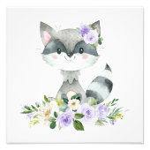 Raccoon, Waldtiere, Boho, violette Blumen Fotodruck (Vorne)