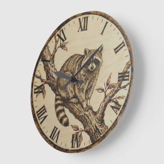 Raccoon Wall Clock - Rustic Cabin Decor Große Wanduhr (Winkel)