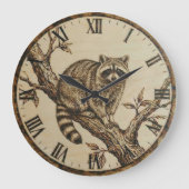 Raccoon Wall Clock - Rustic Cabin Decor Große Wanduhr (Vorderseite)