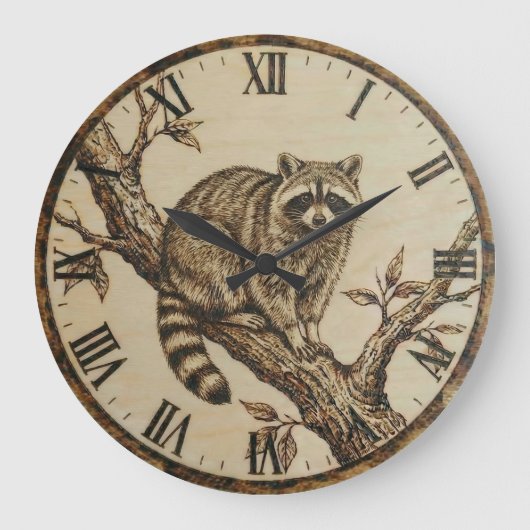 Raccoon Wall Clock - Rustic Cabin Decor Große Wanduhr (Vorderseite)
