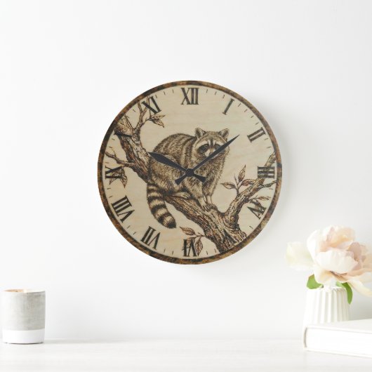 Raccoon Wall Clock - Rustic Cabin Decor Große Wanduhr (Zuhause)