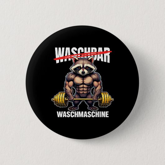 Raccoon Waschmaschine Bodybuilding Fitness Button (Vorderseite)