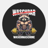 Raccoon Waschmaschine Bodybuilding Fitness Runder Aufkleber (Vorderseite)