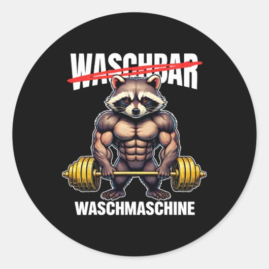 Raccoon Waschmaschine Bodybuilding Fitness Runder Aufkleber (Vorderseite)