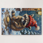 Raccoon Washing Stolen Christmas Gold Hat Puzzle (Horizontal)