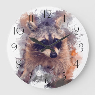 Raccoon Watercolor Große Wanduhr