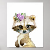 Raccoon Watercolor Kinderzimmer Floral Poster (Vorne)