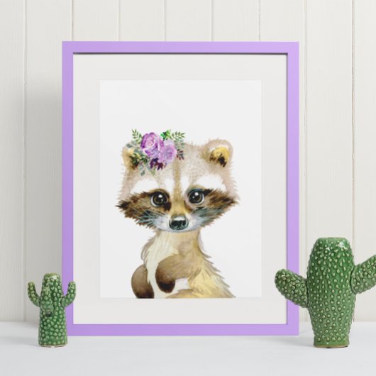Raccoon Watercolor Kinderzimmer Floral Poster
