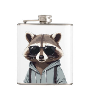 Raccoon Wearing Hoodie Funny Cool Animal Character Flachmann