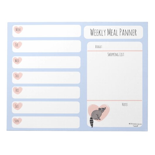 Raccoon Weekly Meal Planer Notizblock (Vorderseite)