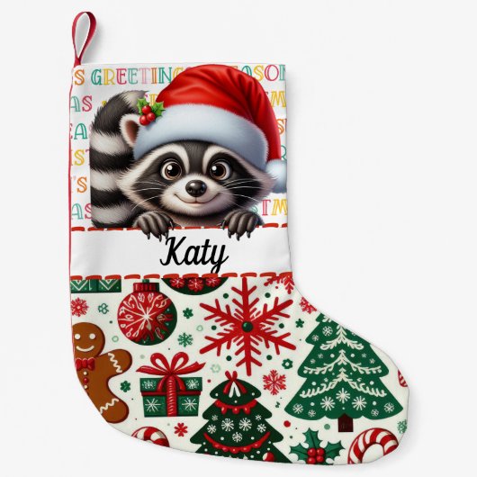 Raccoon Weihnachts-Strumpf und Weihnachtsakzente Kleiner Weihnachtsstrumpf (Vorderseite)