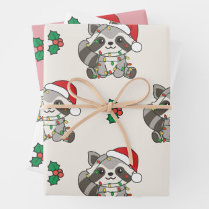Raccoon Weihnachts Winter Tiere Urlaub Raccoons Geschenkpapier Set