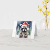 Raccoon Weihnachtsmannmütze Weihnachten Karte (Gelbe Blume)