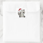 Raccoon Weihnachtsschnee Winter Raccos Quadratischer Aufkleber (Tasche)