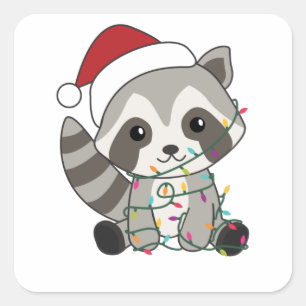 Raccoon Weihnachtsschnee Winter Raccos Quadratischer Aufkleber