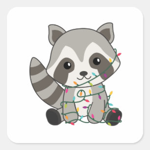 Raccoon Weihnachtsschnee Winter Raccos Quadratischer Aufkleber