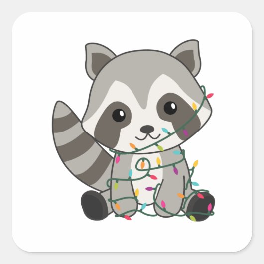 Raccoon Weihnachtsschnee Winter Raccos Quadratischer Aufkleber (Vorderseite)