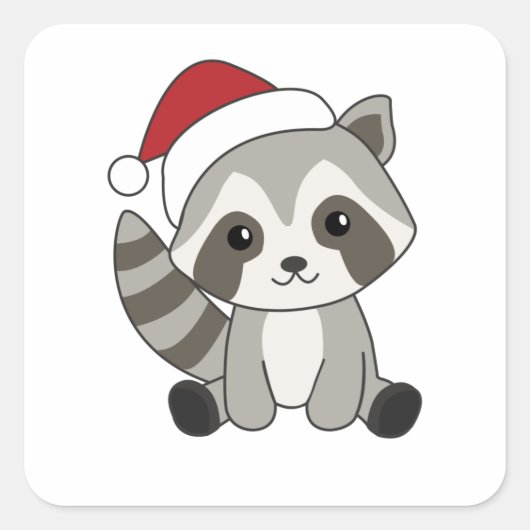 Raccoon Weihnachtsschnee Winter Raccos Quadratischer Aufkleber (Vorderseite)