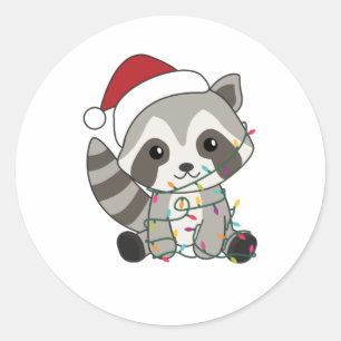 Raccoon Weihnachtsschnee Winter Raccos Runder Aufkleber