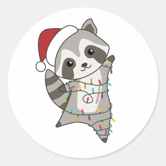 Raccoon Weihnachtsschnee Winter Raccos Runder Aufkleber (Vorderseite)