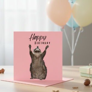 Raccoon Whimsy: Pink Happy Birthday Card Feiertagskarte