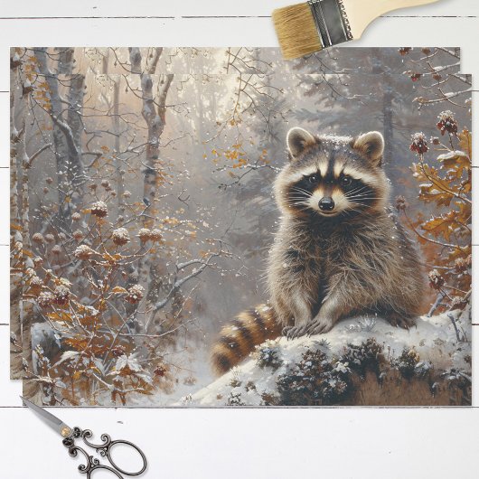 Raccoon Winter Landschaftsmalerei Decoupage Seidenpapier