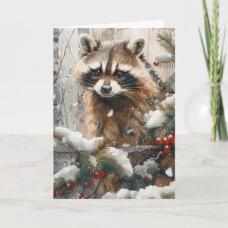 Raccoon Winter Scene Notecard - Notecard Wildlife  Karte