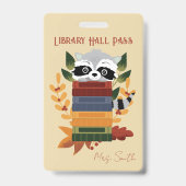 Raccoon with Books Library Hall Pass Abzeichen Ausweis (Vorderseite)